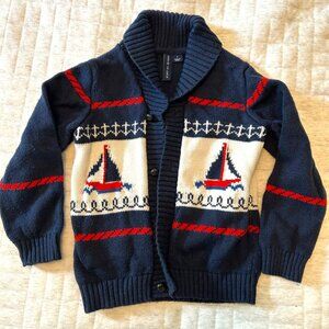 Janie and Jack SAILBOAT NAUTICAL SHAWL COLLAR CARDIGAN, 3T